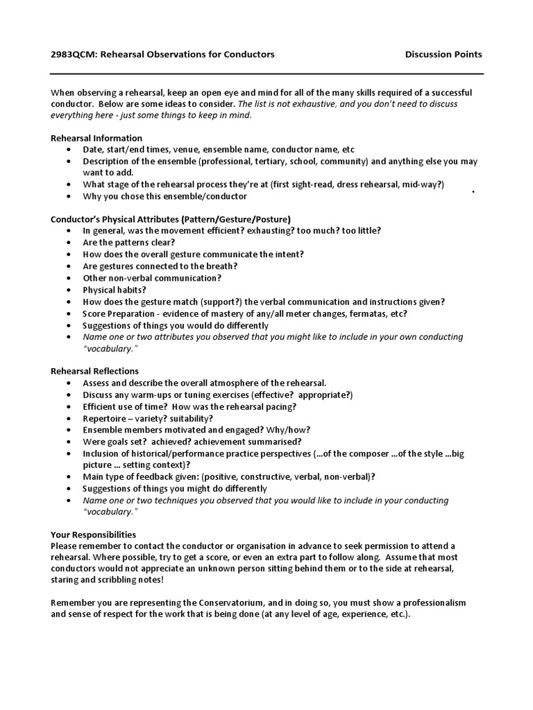 Effective Rehearsal Observation Guide | PDF | Conducting | Nonverbal ...