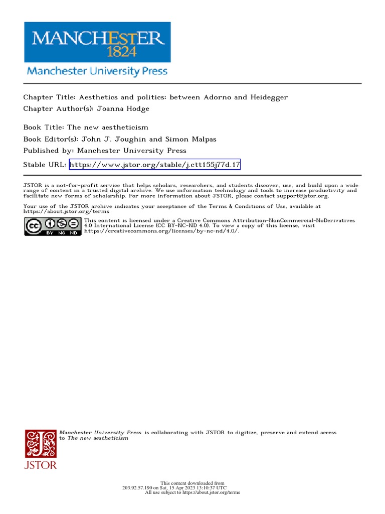 Aesthetics Politics PDF Martin Heidegger Theodor W. Adorno