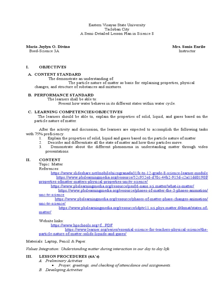 Understanding the Particle Nature of Matter A Lesson Plan on Solids
