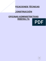Especificaciones Técnicas Construcción Oficinas Administrativas Riberalta