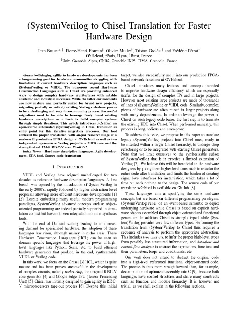 System Verilog To Chisel Translation For Faster Hardware Design PDF system verilog to chisel translation for faster hardware design pdf