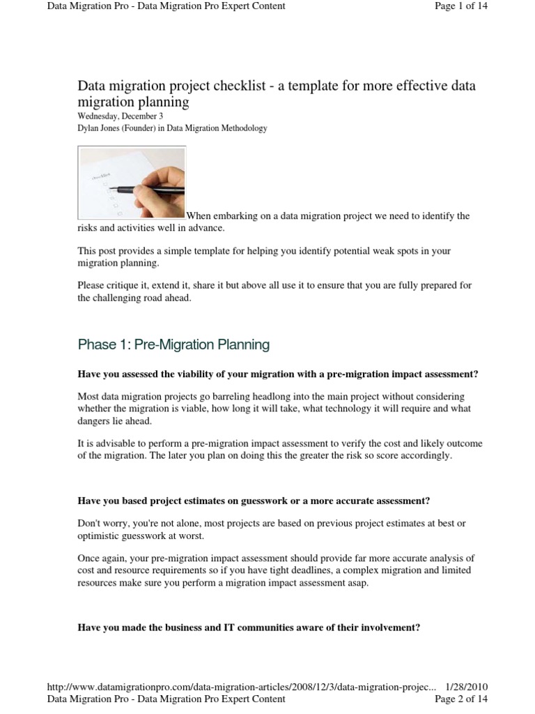 Data Migration Project Checklist | Data Quality | Strategic Management