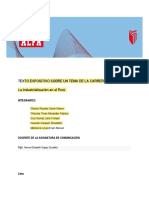 Texto Expositivo Sobre Un Tema de La Carrera Profesional La Industrialización en El Perú