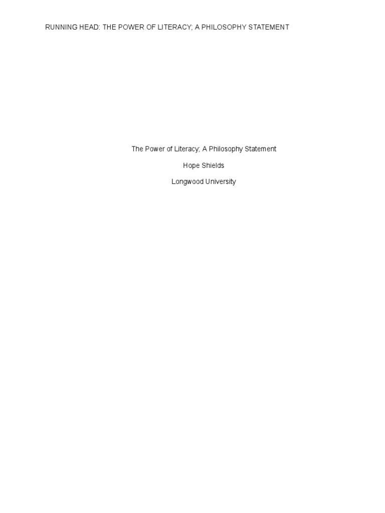 Literacy Philosophy-Hope Shields 2 | PDF | Literacy | Teachers