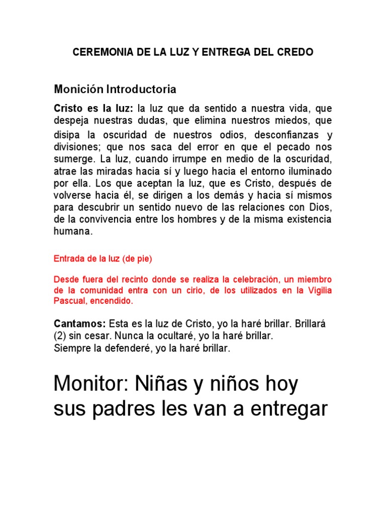 Ceremonia de Luz y Entrega del Credo | PDF
