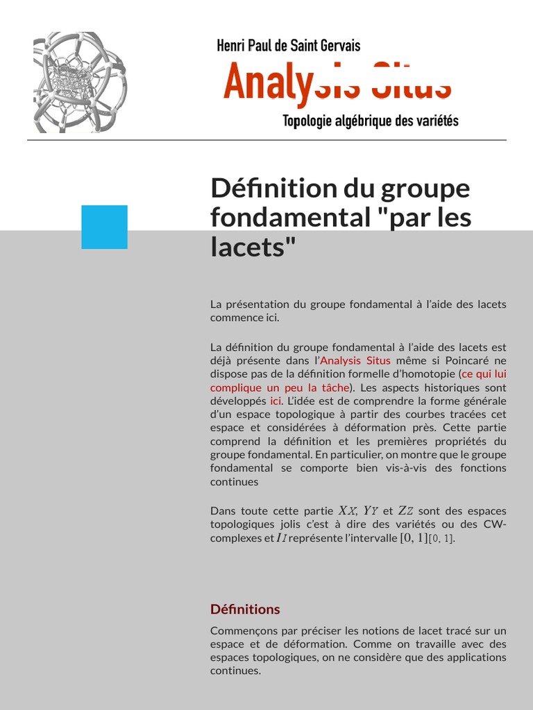 Définition du groupe fondamental par lacets | PDF | Algèbre | Espace-temps