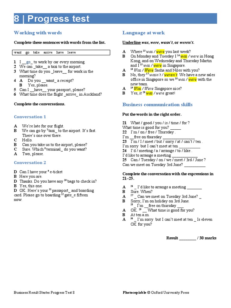 Starter Progress Test Unit 8 | PDF | Language Arts & Discipline