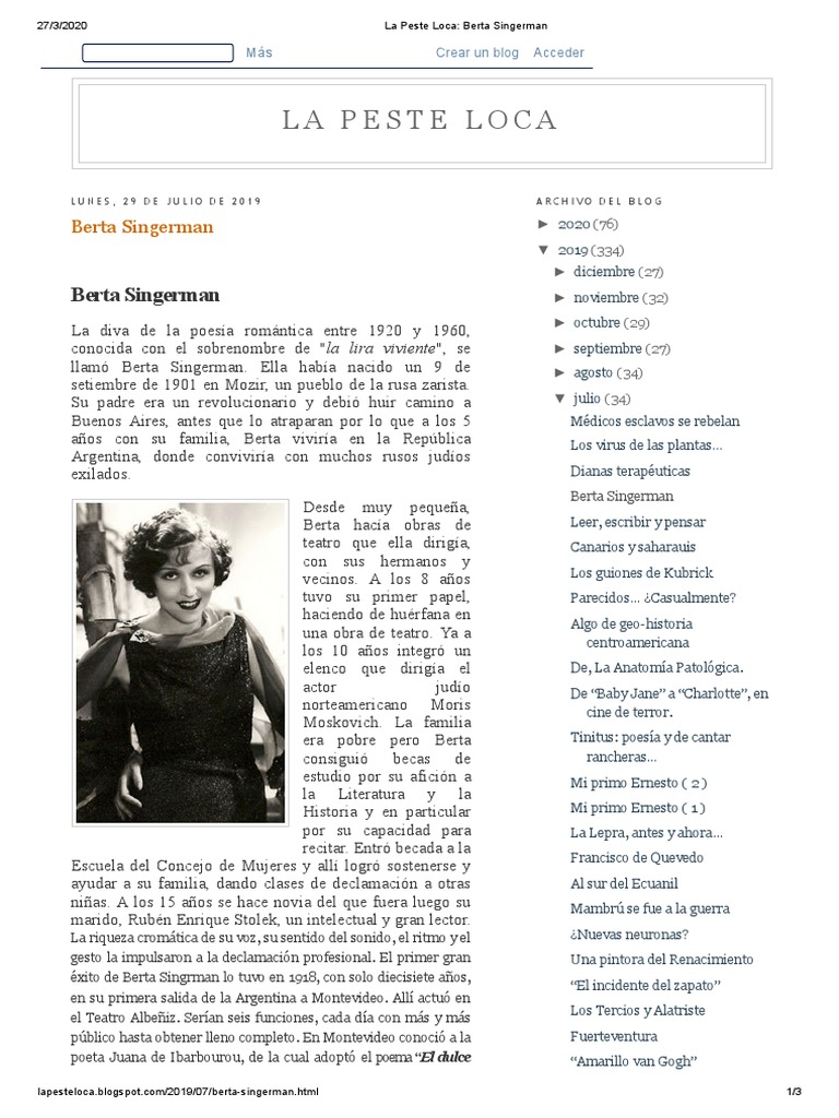 Berta Singerman: Vida y Legado Poético | PDF