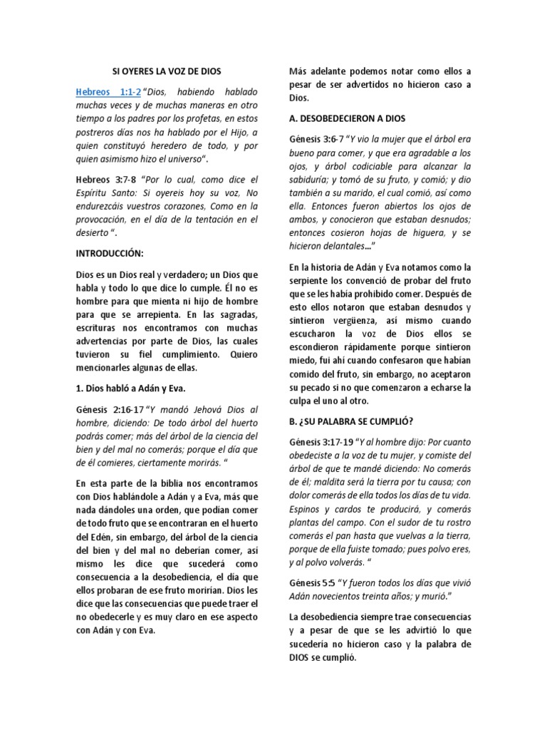 Si Oyeres La Voz de Dios | PDF | Adán y Eva | Adán