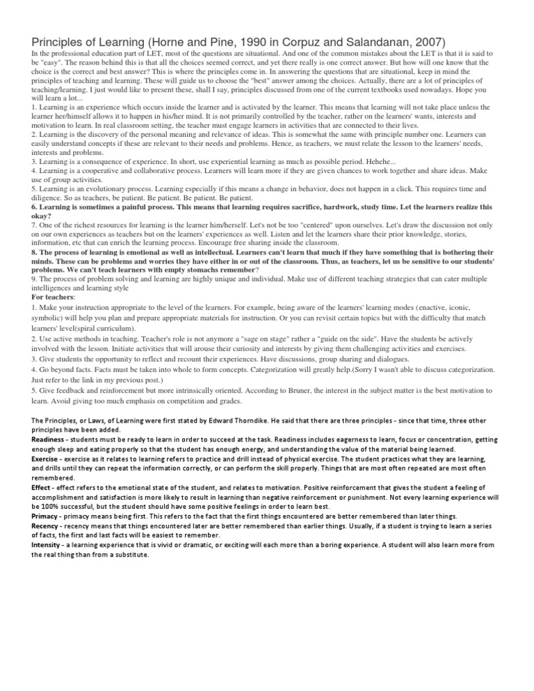 Key Principles of Learning Explained | PDF | Learning | Teachers