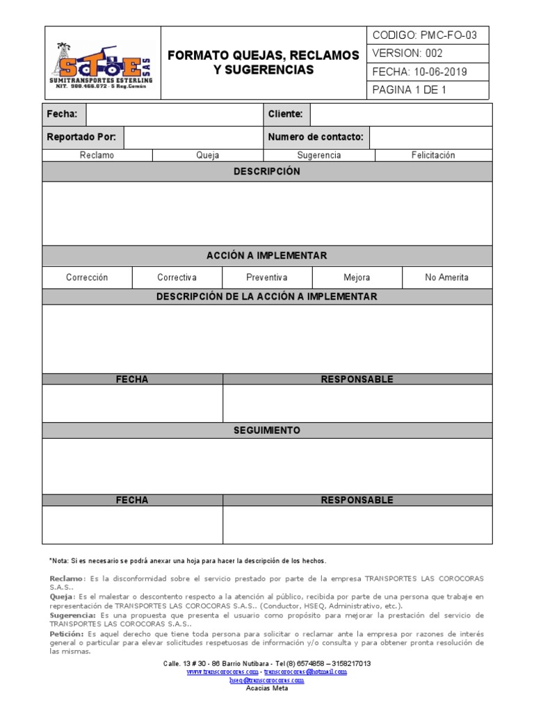 Formato de Quejas y Sugerencias PMC | PDF | Informática