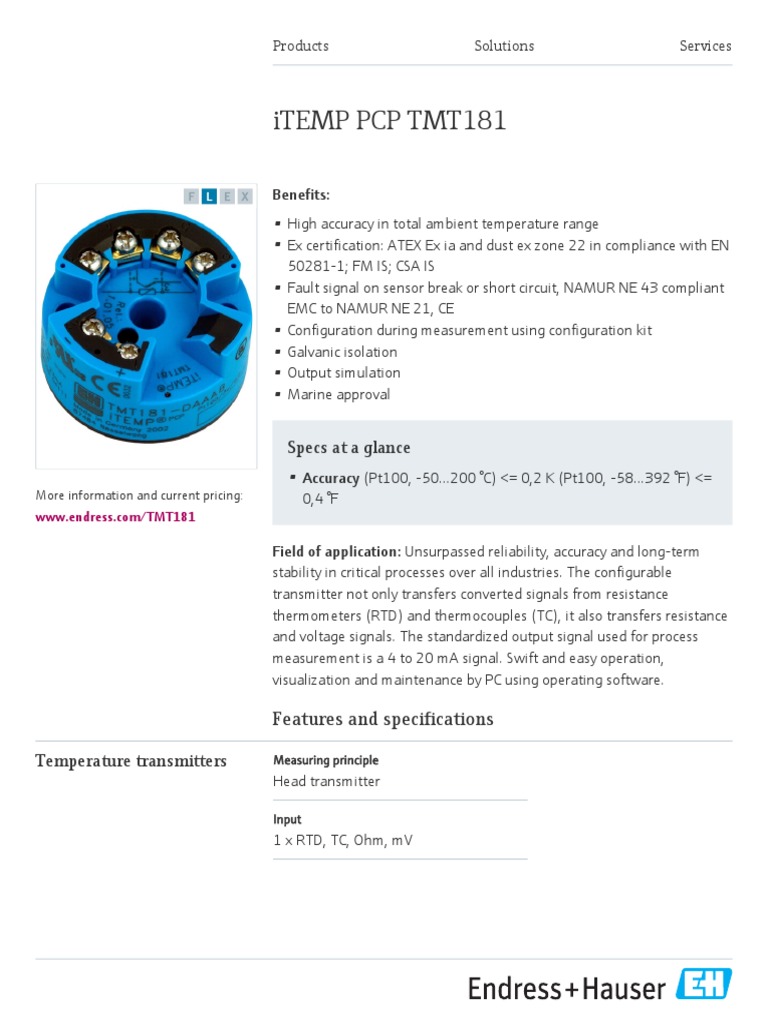 TMT181 Temperature Transmitter Overview | PDF | Electrical Engineering ...