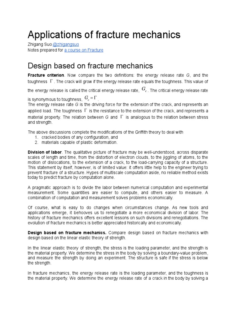 Applications of Fracture Mechanics PDF Fracture Mechanics Fracture