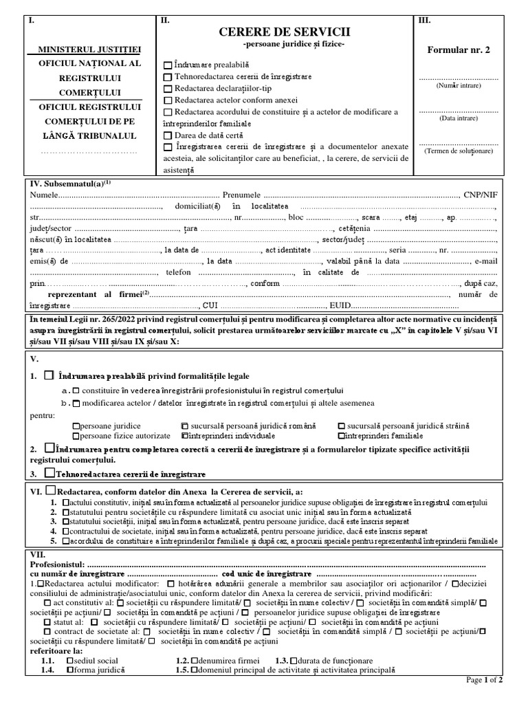 Cerere Pentru Servicii Onrc | PDF