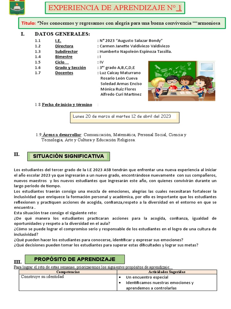 Experiencia de Aprendizaje Tercer Grado | PDF | Evaluación | Aprendizaje