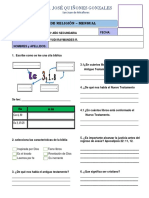 EXAMEN DE RELIGION 4 To SECUNDARIA