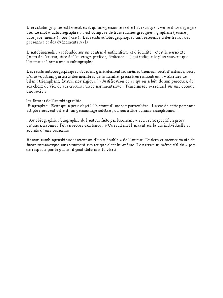Comprendre l'autobiographie et ses formes | PDF