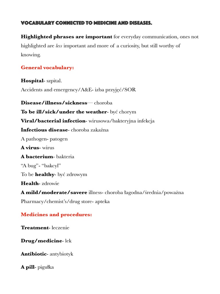 Vocabulary Medicine and Health | PDF