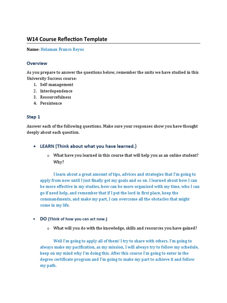 W14 Course Reflection Insights | PDF
