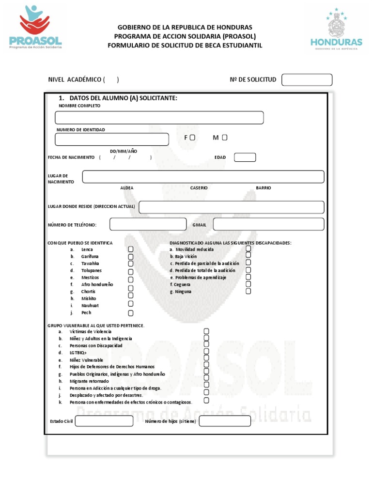 Hoja de Solicitud de Beca Escolar | PDF | Honduras