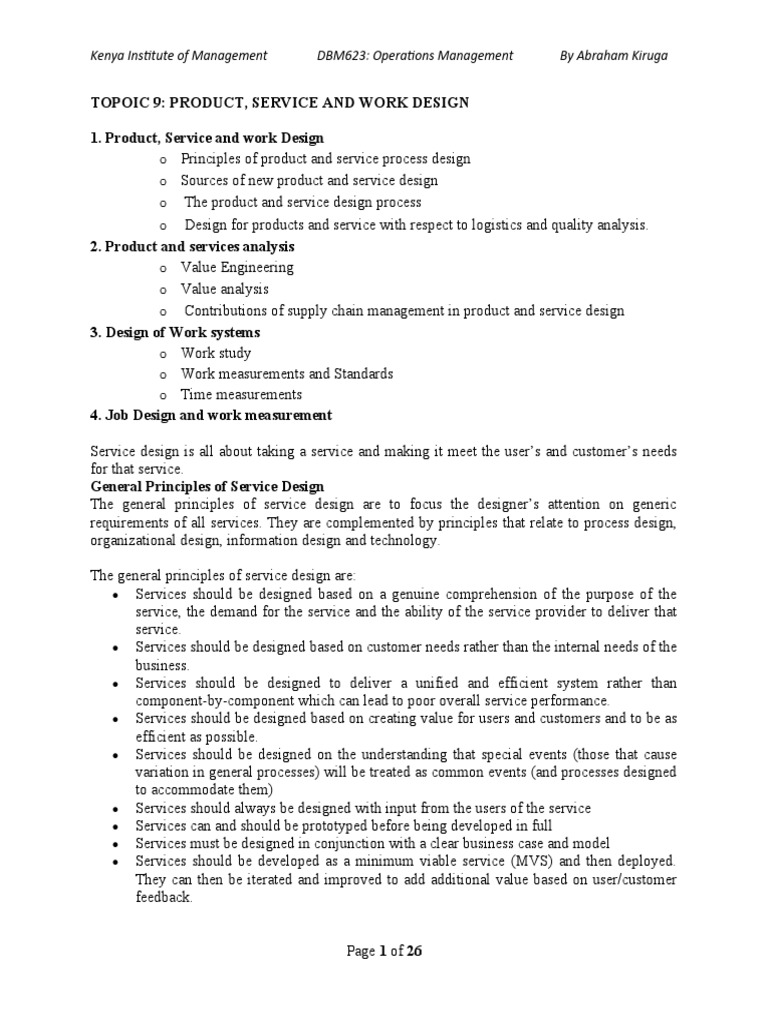 Topoic 9 Product, Service and Work Design 1. Product, Service and Work