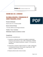 Nome Da Uc - Código Globalização, Cidadania E IDENTIDADES - 41027