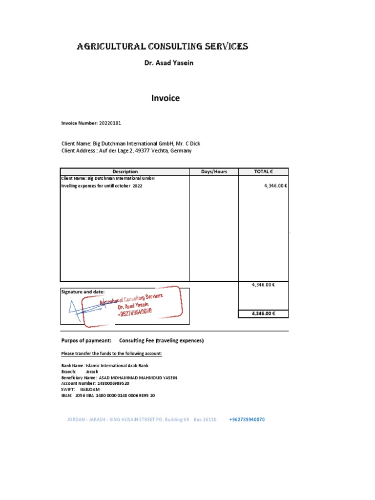 Invoice Agricultural Consulting Services PDF
