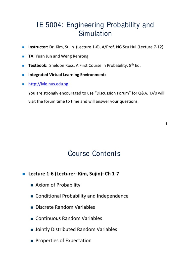 Engineering Probability Course Overview | PDF | Probability Theory ...
