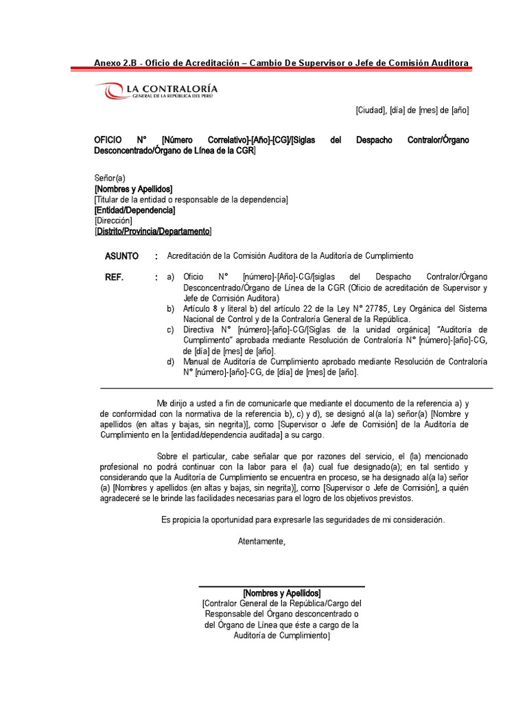 Oficio de Acreditación de Comisión Auditora | PDF | Contralor | Auditoría