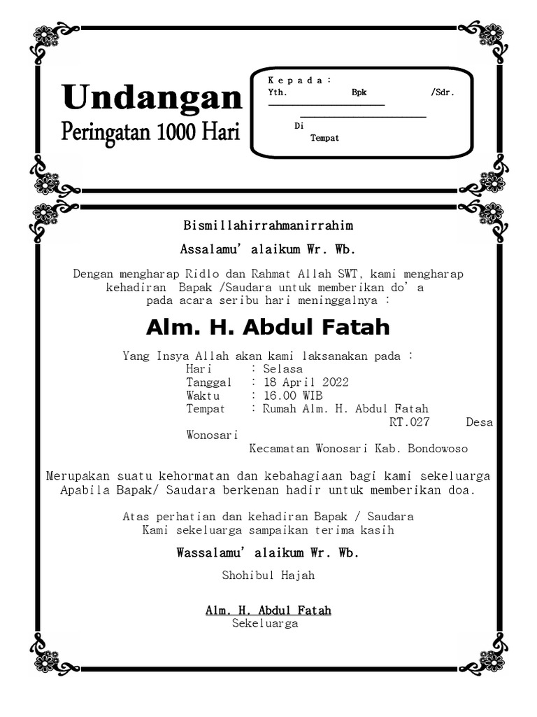 Undangan Tahlil 1000 Hari | PDF