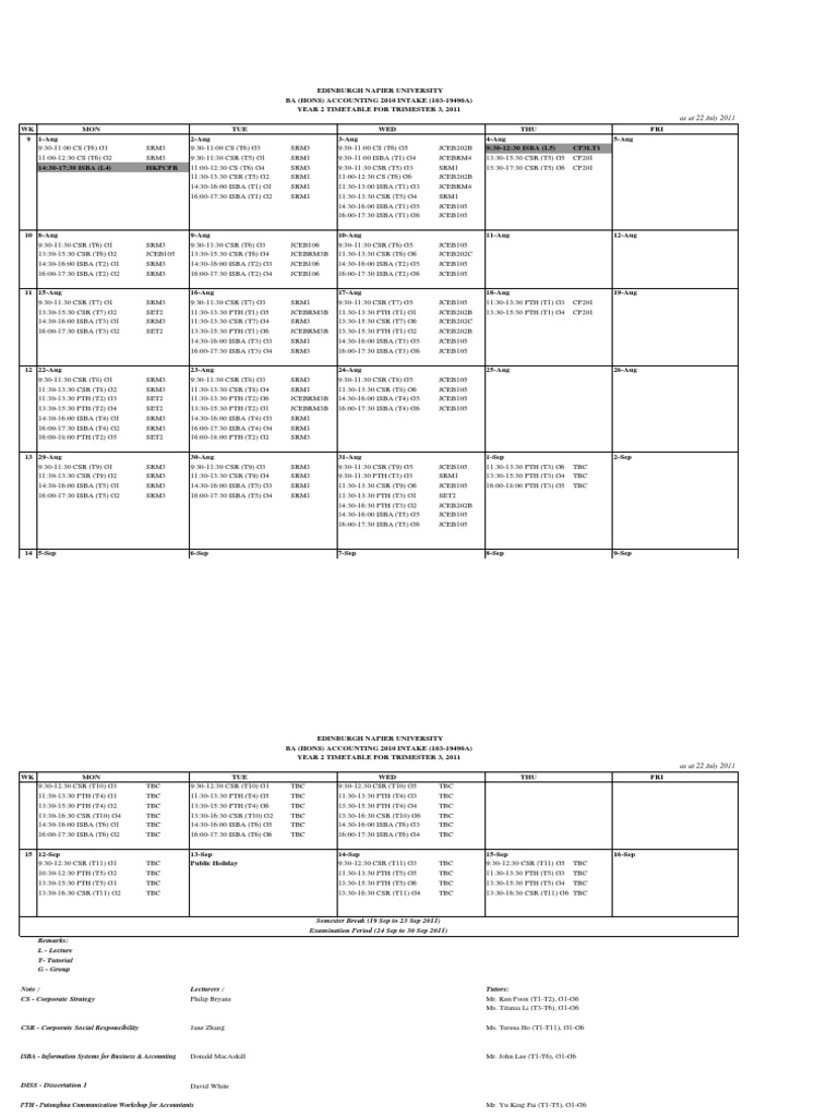 Edinburgh Napier Accounting Timetable 2011 | PDF | Academia