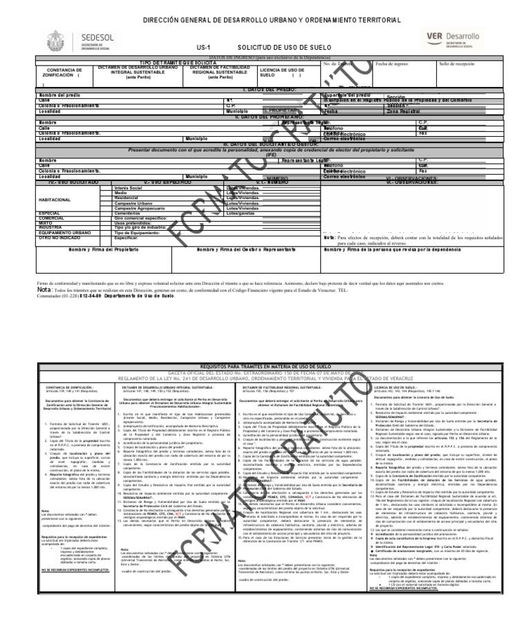 Formato Solicitud De Uso De Suelo Pdf Propiedad