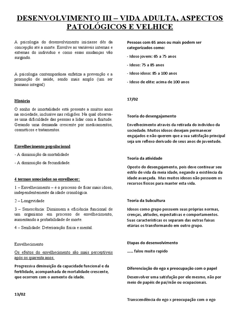 Desenvolvimento Iii | PDF | Envelhecimento | Terceira idade