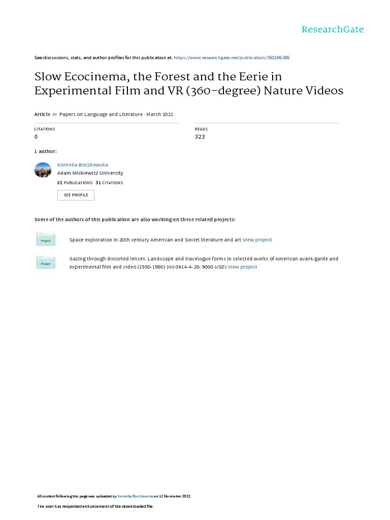 Slow Ecocinema: Forest and Eerie Themes | PDF | Virtual Reality ...