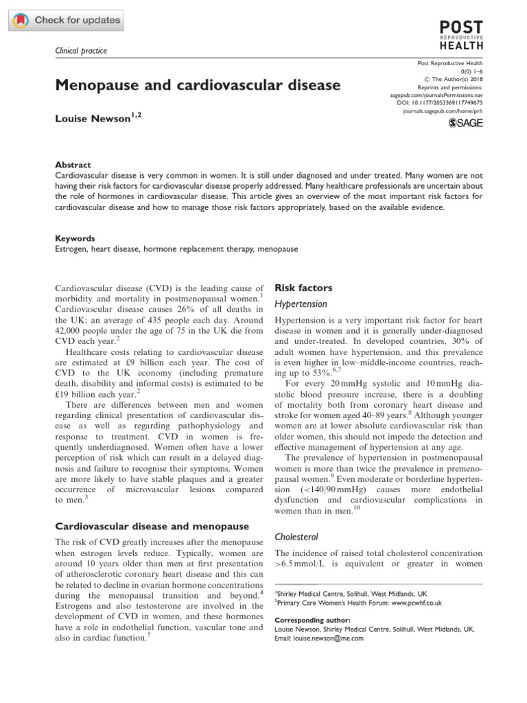 Menopause and Cardiovascular Disease Louise Newson PDF Hormone