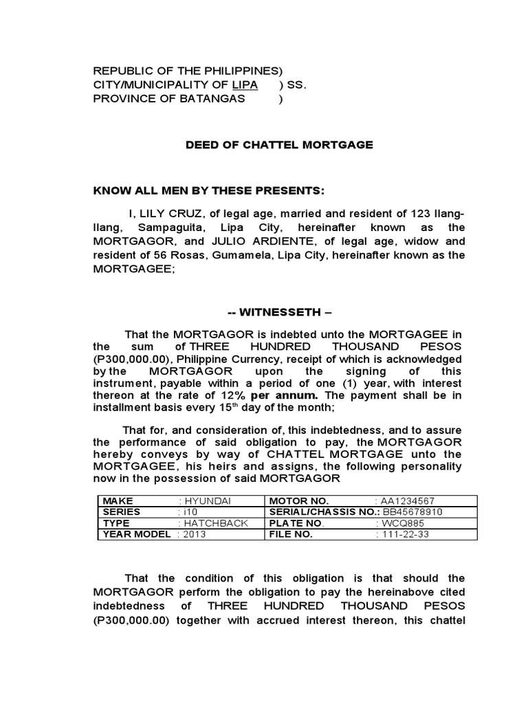 Form No. 38 Chattel Mortgage PDF Mortgage Law Real Property Law