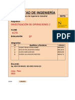 Facultad de Ingeniería: Investigación de Operaciones 2 4179 EP