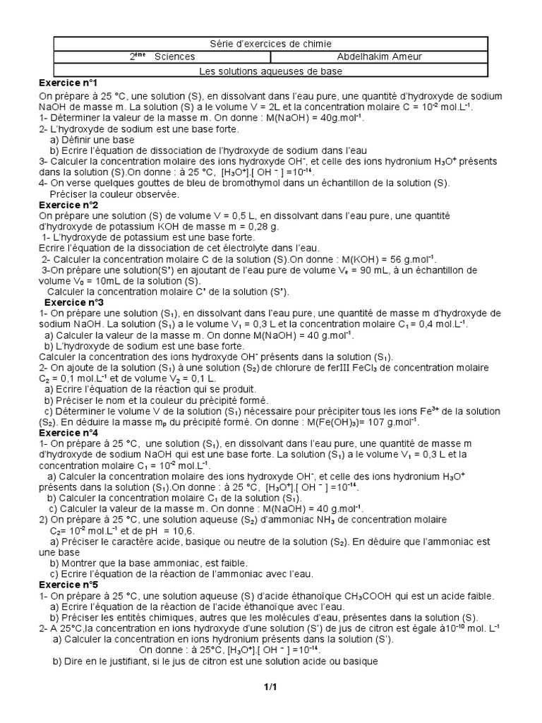 Solutions aqueuses de bases en chimie | PDF | Acide | Hydroxyde de sodium