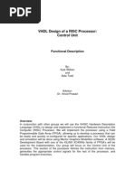 VHDL Design of A RISC Processor: Control Unit: Functional Description