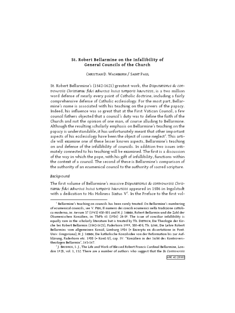 ST Robert Bellarmine On The Infallibilit PDF Pope Catholic Church