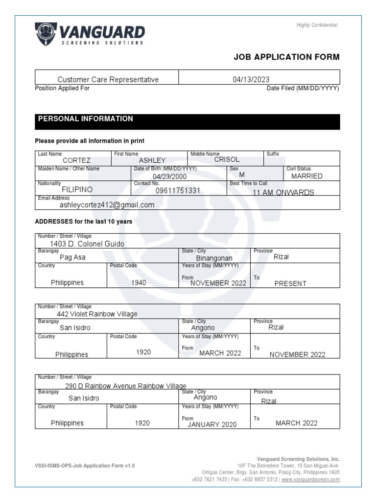 Ashley Background Investigation Form v2 PDF Background Check Business