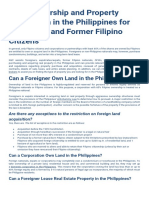 Land Ownership and Property Acquisition in The Philippines For Foreigners and Former Filipino Citizens