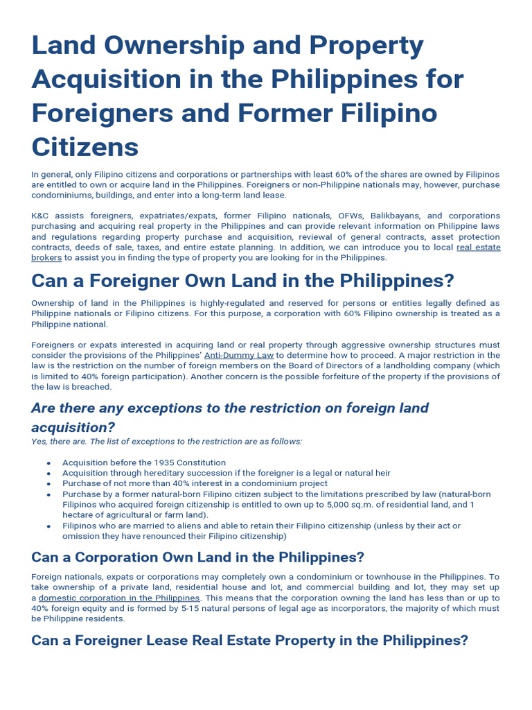 ニュース How much land can a Filipino citizen own in the Philippines?. トピック ...