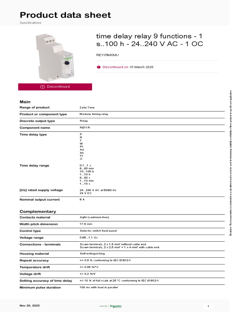Harmony Timer Relays RE11RMXMU PDF Relay Alternating Current