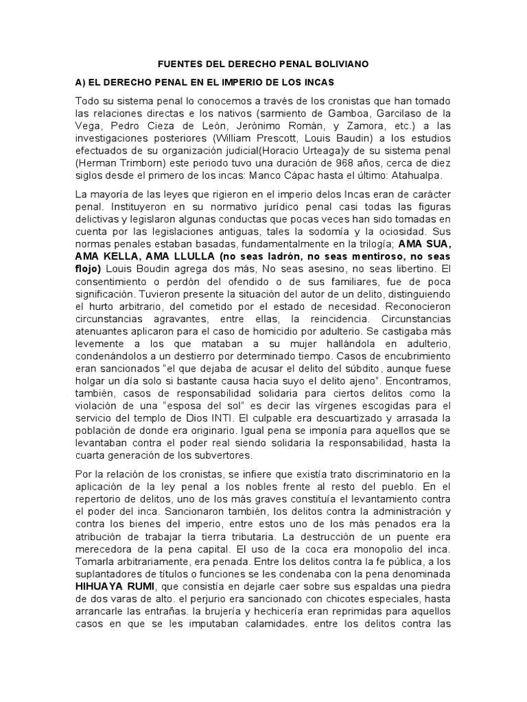 Fuentes Del Derecho Penal Boliviano | PDF | Derecho penal | Castigos