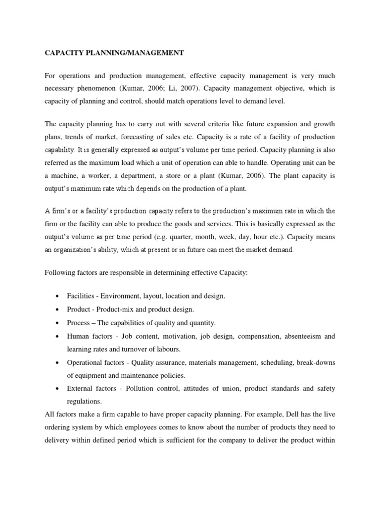 Capacity Planning | PDF | Operations Management | Employment