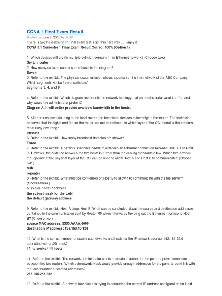 CCNA 1 Final Exam | PDF