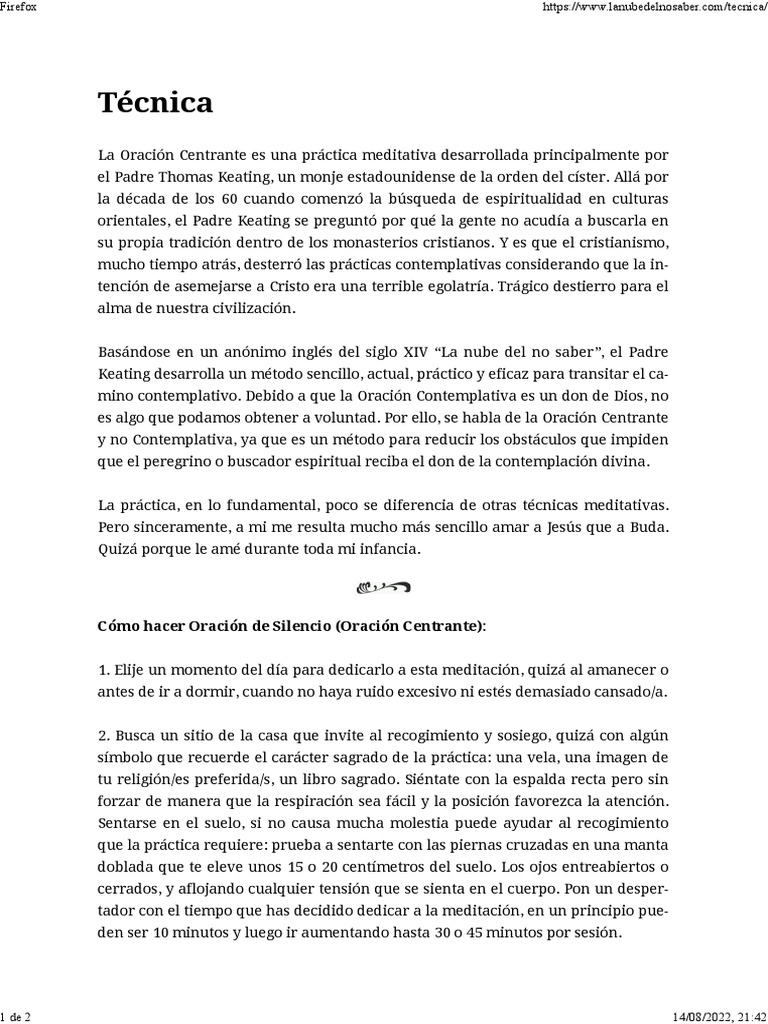 Técnica La Nube Del No Saber PDF Oración