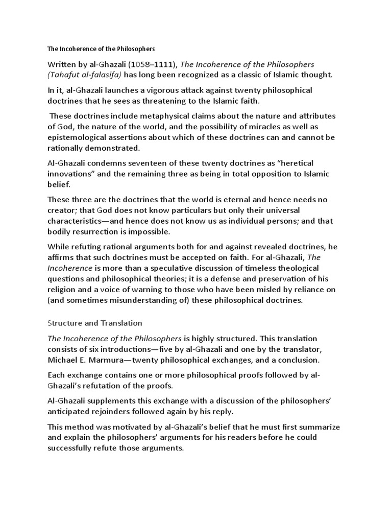 Al-Ghazali's Incoherence of Philosophers | PDF | Islamic Philosophy ...