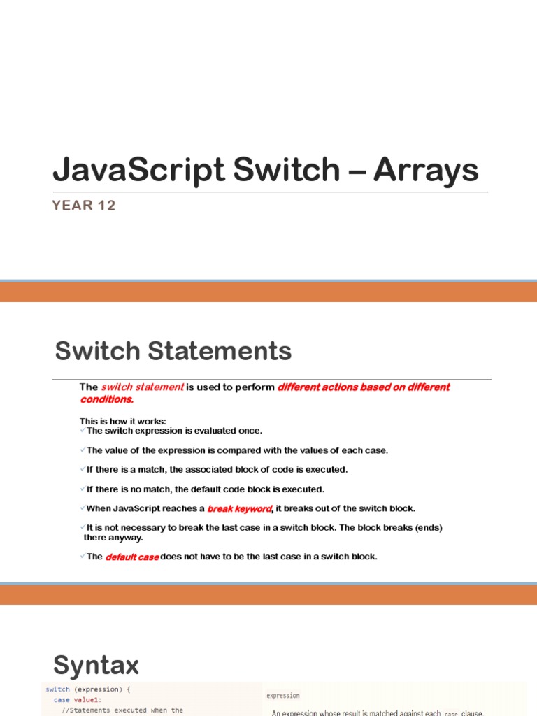 JS Switch - Arrays | PDF | Control Flow | Java Script